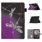 LMFULM® Case for Amazon Kindle Fire HD 10 2015/2017/ 2019 (10.1 Inch) PU Magnetic Leather Case Protective Shell Holster with Sleep/Wake Stand Case Flip Cover Dragonfly