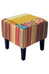 Patchwork - Shabby Chic Square Pouffe Padded Stool wood Legs - Multi-coloured