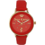 JUICY COUTURE Red Leather Gold Tone Case Logo Face Watch JC-1264GPRD