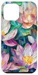 Coque pour iPhone 13 Pro Max Style de peinture à l'huile de fleurs de lotus Art Design