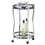 IDIMEX Chariot de Service Vega Table d'appoint Ronde sur roulettes Chariot à thé et Boisson en métal chromé, avec 2 étagères en Verre trempé Noir
