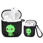 Idocolors Cute Dinosaur Case for Airpods Black with Carabiner [ Supports Wireless Charging ] Soft TPU Kawaii Cartoon Cover Protective for Apple Airpods 2&1(2019)