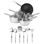 Russell Hobbs Stainless Steel Pan Set & Utensils Saucepans Frying Pan Induction