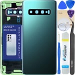 LUVSS for Samsung Galaxy S10 SM-G973F Genuine Backing Cover Glass Panel Case Housing Replacement + Camera Lens + Repair Manual DIY Tools Kit -Prism Green