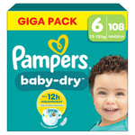 Pampers Baby-Dry blöjor, storlek 6 Extra Large 13-18 kg, Gigapack (1 x 108 blöjor)