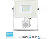 V-Tac Projektor Led-Strålkastare 20W 1600Lm 6400K Samsung Led Med Pir-Rörelsesensor Vit Ip65 450