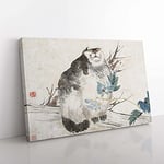Big Box Art Fat Cat by Ren Yi Painting Canvas Wall Art Print Ready to Hang Picture, 76 x 50 cm (30 x 20 Inch), White, Grey, Brown, Grey