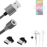 Data charging cable for + headphones Samsung Galaxy M53 5G + USB type C a. Micro