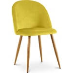 Chaise de salle à manger - Tapissée de velours - Style scandinave - Evelyne Jaune - Métal finition effet bois, Bois, Velours - Jaune