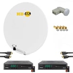 Kit parabole satellite HD4K fibre blanche 85CM + lnb twin + 2X recepteurs tv ors 9992 tntsat avec carte