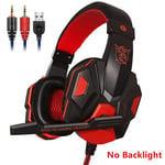 Casques de jeu filaires Casque supra-auriculaire avec micro Écouteurs stéréo Basses profondes pour Xbox One PC Ordinateur Gamer-rouge sans rétroéclairage