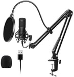 Cobeky Usb Streaming Podcast Pc Microphone Professional Studio Cardioid Condenser Mic Kit with Sound Card Boom Arm Shock Mount Filter, for Skype Youtuber Karaoke Gaming Recording