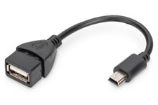 USB 2.0 adapter cable, OTG, type mini B - A M/F, 0.2m, USB 2.0 conform, bl