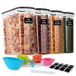 GoMaihe 4L Cereal Storage Containers Set of 4, Plastic Airtight Food Storage Containers with Lids, Storage Jars for Storing Pasta, Rice, Rlour, Dog, Cat, Pet Food, Cereal Dispenser Kitchen Organiser