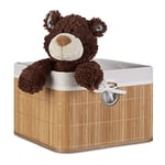 Relaxdays Corbeille Panier de rangement Housse amovible poignée Boîte de stockage étagère armoire H x l x P 20 x 31 x 31 cm- couleur naturelle