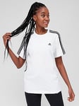 adidas Sportswear Essentials 3 Stripes Boyfriend Tee - White/Black, White/Black, Size M, Women