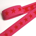 Elastikk stjerne  4 cm - Rød på rosa