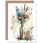 Spring Flower Bouquet In Glass Wine Bottle Vase Flowers Nature Birthday Sealed Greetings Card