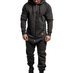 Men Onesie Hoodie Zip Jumpsuit Winter Casual Hooded Romper Playsuit Dark Grey XL