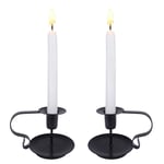Candlestick Taper Candle Holders, Vintage Matte Black Wrought Iron Chamberstick 2Pack, Stand for Table Top and Centerpieces on Valentine's Day, Christmas, Halloween, Wedding and Dinner Décor