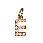 Bokstavshänge med strass E – längd 7 mm, mässing, pläterat med 9 karat guld