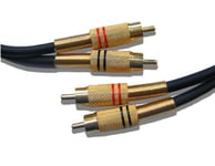 10 Metre Premium Phono RCA Twin Audio Leads - 24k Gold Plated, Double Shielded