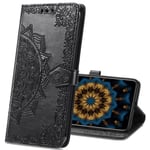 MRSTER Xiaomi Mi Note 10 Lite Leather Case, Slim Premium PU Flip Wallet Cover Mandala Embossed Full Body Protection with Card Holder Magnetic Closure for Xiaomi Mi Note 10 Lite. SD Mandala Black