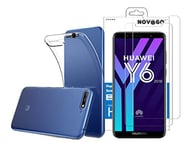 NOVAGO Compatible avec Huawei Y6 2018/Honor 7A -Coque Souple Solide Anti Choc avec Impression + 2 Films Protection écran Verre trempé résistant (Coque+ 2 Verres, Transparent)