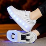 Kid Wheels Skor Rullskridskor 2 Hjul Barn Deformera Sneakers Utomhus Sport Deformation Parkour Flyktande Pojke Flicka Ungdomspresent Vit Grå White grey 36