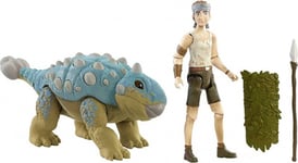 Jurassic World Toys Human & Dino Pack Ben Ankylosaurus Bumpy Action Figures, Spear Accessory, Camp Cretaceous Movable Joints Authentic Sculpt, Kids Gift Ages 4 Year Older