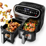 Duronic Air Fryer AF24, 9L Large Dual Zone Family Sized Cooker, Twin Drawers