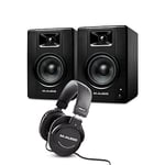 M-Audio Bundle - BX3 3.5" Studio Monitor Speakers and Over Ear Studio Headphones for Recording, Mixing and Streaming with Music Production Software
