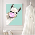 MULMF Childrens Room Art Nursery Animal Print Alpaca Posters and Prints Cartoon Bubble Llama Wall Picture for Kids Baby Room- 50X70Cm No Frame