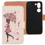 Lankashi Painted Flip Wallet-Design PU Leather Cover Skin Protection Case TPU Silicone Shell For Doro 8050 5.7" (Umbrella Girl Design)