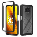FHXD Compatible with Xiaomi Poco X3 NFC Case 360 Full Body Bumper Cover [Screen Protector] Shockproof Transparent Hard PC and Soft Silicone TPU 2 in 1 Protective Cover-Black