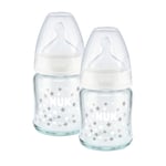 NUK glassflaske First Choice fra fødselen 120 ml, temperaturkontroll i dobbelpakning hvit