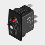 Återfjädrande strömbrytare, 7-polig, På-Av-(På), 20 A (12 V) / 10 ( 24 V), med belysning, svart