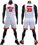 Kid Boy Mens NBA Michael Jordan #23 Chicago Bulls RETRO Basketball shorts Summer Jerseys Basketball Uniform Top&Short,White,XS for Kids