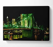 Nyc Brooklyn Bridge Green Hue Canvas Print Wall Art - Extra Large 32 x 48 Inches