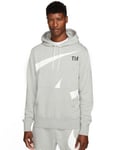 Nike Sportswear NSW Brushed Swoosh Fleece Pullover Hoodie Grey White Size Large