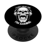 I Can't Hear You I'm Gaming Funny Gamer Skull Headphones PopSockets Swappable PopGrip