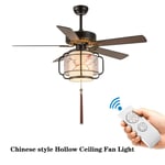 QSBY Chinese Style Fan Light Retro Discoloration Chandelier Remote Control of Third Gear Speed Ceiling Fan Lamp for Bedroom Balcony 132Cm