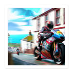 Isle of Man Tt Races Motorbike Motorsport Watercolour Street Scene Square Framed Wall Art Print Picture 16X16 Inch