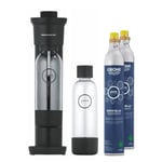 GROHE Blue Fizz Water Carbonator with One-Push Carbonization & 2 CO₂ Bottles 425g (2 Water Bottles 850ml BPA-Free, Stainless Steel Injection Nozzle), Black, 31943K00