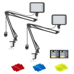 Neewer 2-Pack Conference Lighting Kit with Remote Control for Zoom Call Meeting/Remote Working/Self Broadcast/Live Streaming: 3200K-5600K Dimmable LED Video Light with Scissor Arm Stand/Color Filters