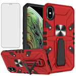Asuwish Compatible with iPhone Xs X 10 10s Case Tempered Glass Screen Protector Cover and Magnetic Stand Holder Slim Hard Phone Cases for iPhoneX iPhoneXs iPhone10 i PhoneX SX 10x 10xs X’s Red