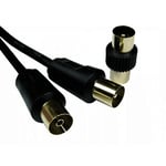 3M Black - TV Aerial Fly Lead with Male Adapter Coupler - Coaxial TV Cable - Male to Female Antenna AV Coax Extension Cable - GOLD Plated Connectors (3.0M 3 Metres, Black)