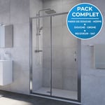 Pack douche : Porte coulissante 120cm + Colonne de douche avec mitigeur thermostatique Grohe + Receveur 120x80cm Blanc - Hüppe
