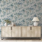 Oriental Birds Blossoms Arthouse Wallpaper Blue 924500 Bamboo Leaf Floral Trail