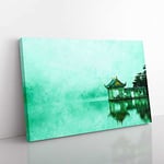 Big Box Art Reflections of Lake Lushan in China Painting Canvas Wall Art Print Ready to Hang Picture, 76 x 50 cm (30 x 20 Inch), White, Greige, Greige, Grey, Olive, Green